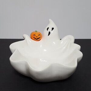 NEW RARE Figural Ceramic Halloween Ghost Candy Bowl NIB